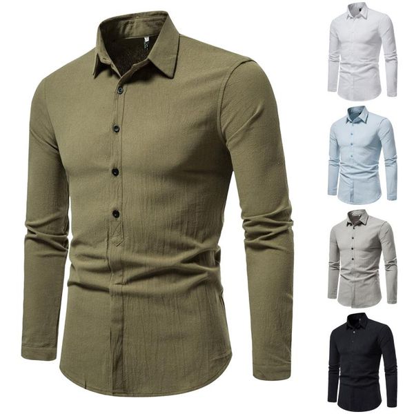 

men's casual shirts autumn and winter shirt for men solid color long sleeve half covered button turn-down collar clothing, White;black