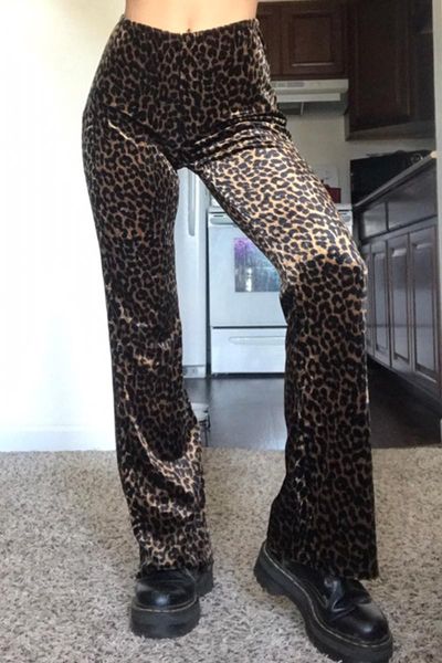 

women's pants & capris 2021 fashion leopard flare for women high waist y2k classic tiger stripe pattern trousers, Black;white