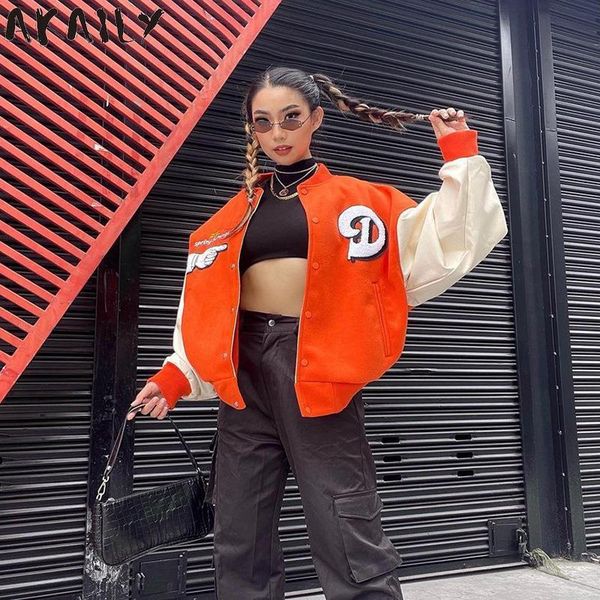 

women's jackets akaily autumn streetwear orange print for women 2021 o neck long sleeve cardigan ladies patchwork loose zip up coat, Black;brown