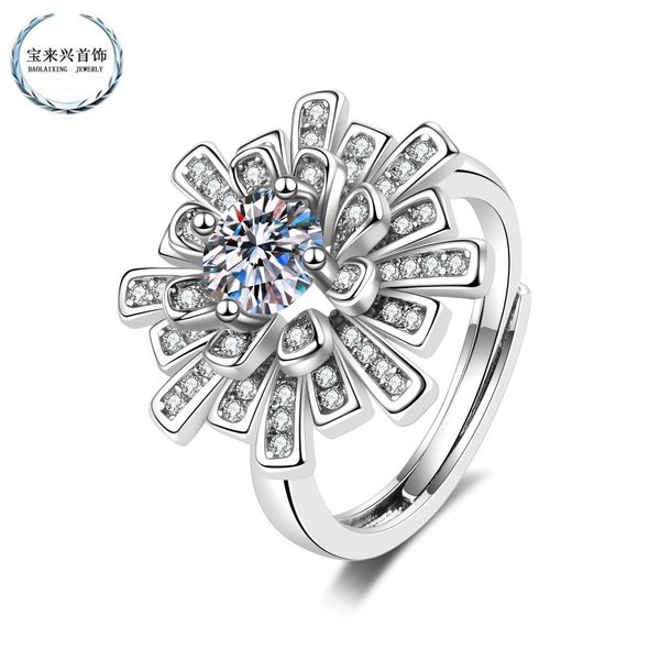 

ring south korea dongdamen s925 exquisite micro inlaid zircon sunflower diamond temperament women's, Silver