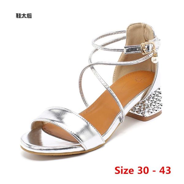 

summer pumps gladiator sandals shoes women low med heels sandal lady ankle strap pump shoes small big size 30 - 43, Black