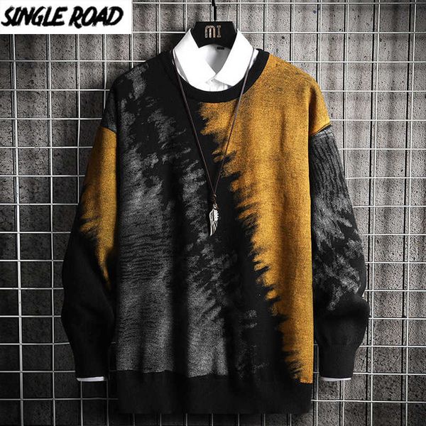 

singleroad oversized mens knitted sweater men winter patchwork hip hop harajukujapanese korean pullover black sweater men 201026, White;black