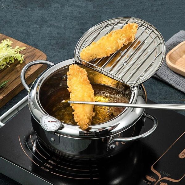 

20/24 cm japanese style kitchen deep frying pot tempura fryer pan temperature control fried chicken pot cooking tool