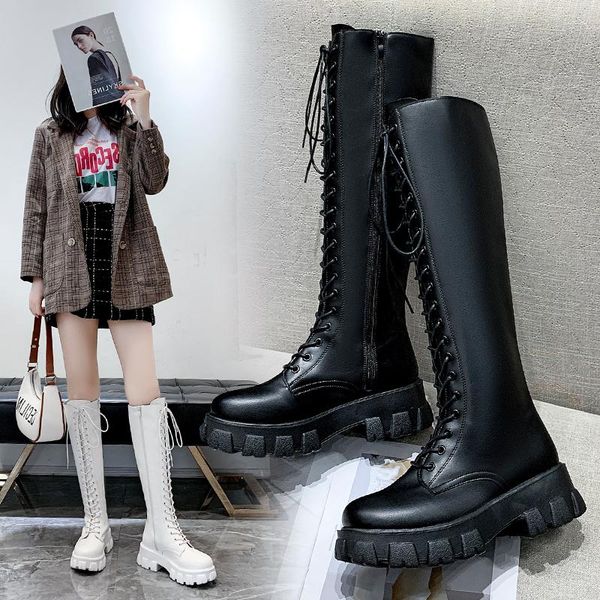 

boots blwbyl high knee-high pu heels for women fashion shoes 2021 spring autumn booties female plus size 35-43, Black