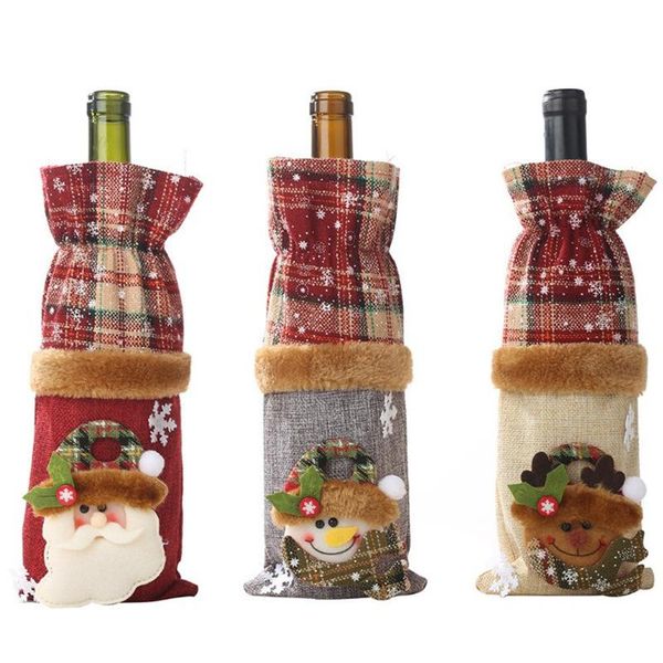 

christmas decorations snowman table decoration home linen beam wine bottle bag red champagne gift 2pcs