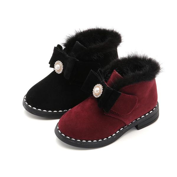 

boots children' 2021 autumn and winter girls' fashion plush short warm hook&loop cotton shoes, Black;grey