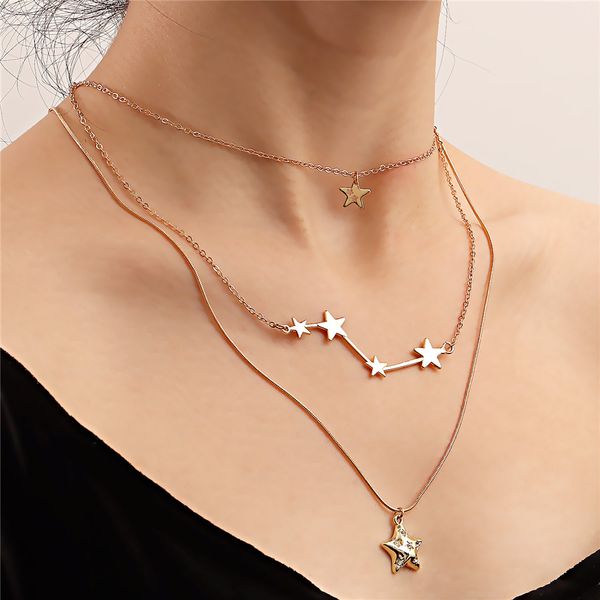 Mehrschichtige Kristall-Stern-Anhänger-Halskette für Frauen und Mädchen, Vintage 2022, modisches Statement, Boho-Halsschmuck, Geschenke