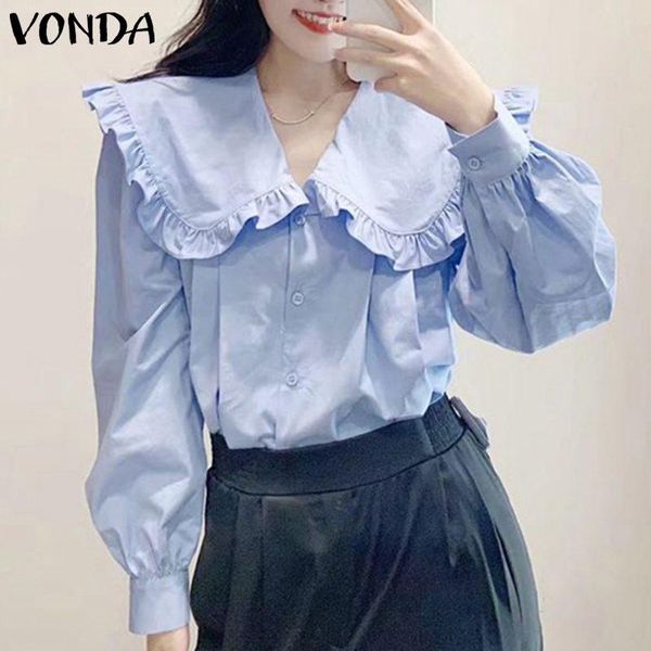 

women's blouses & shirts party blouse ol office vonda casual doll collar pleated bohemian blusas femininas streetwears s-, White