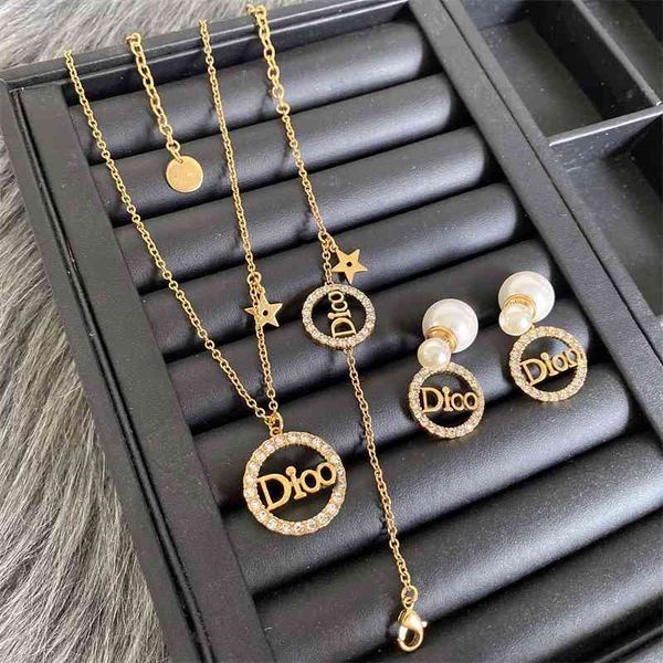 

special offer 75% off outlet online family's 22 year new necklace net red high version letter pearl earring bracelet female pmvy, Black