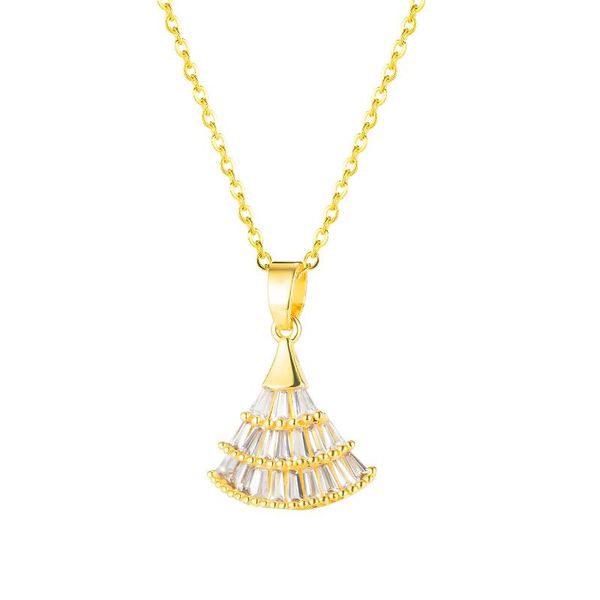 

chains cyue fashion 316l stainless steel necklace chain golden skirt pendant charm with pave cz for girl women jewelry, Silver