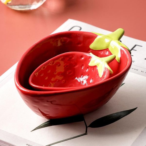 

creative children's bowl strawberry maiden heart tableware ceramic dessert fruit salad yogurt small
