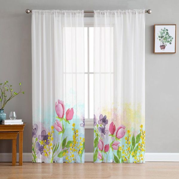 

curtain & drapes summer flowers watercolor curtains for living room luxury baby bedroom tulle kitchen modern style sheer