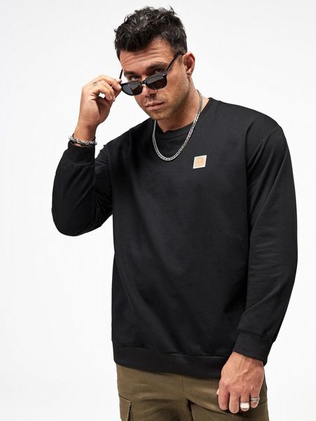 

extended sizes men expression patched detail pullover d2pr#, Black