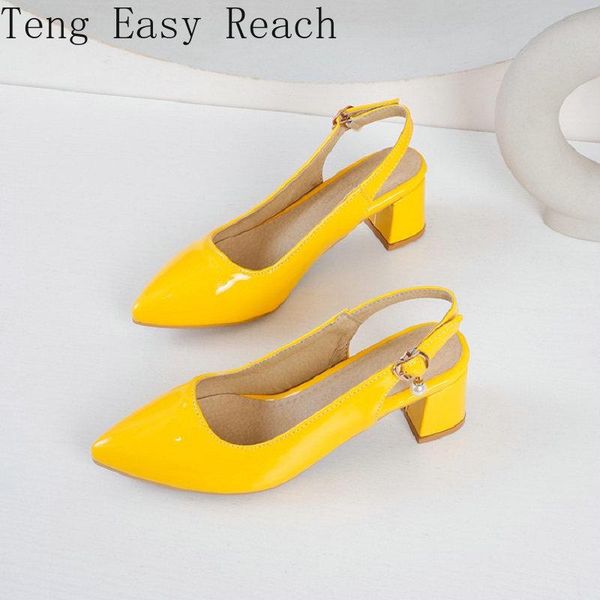 

2021 summer patent pu leather plus size women shoes 43 45 slingback yellow fuschia woman chunky heels sandals, Black