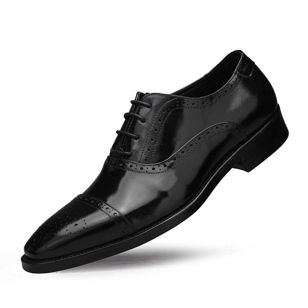 

mens genuine patent leather dress brogue shoes pointed toe derby shoes lace up wedding formal tuxedo gents socia shoes men h43, Black