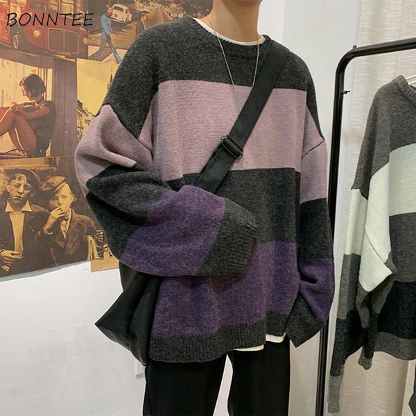 

men's sweaters men pullover chic striped panelled trendy couples simple all-match mens clothing male oversize korean style harajuku str, White;black
