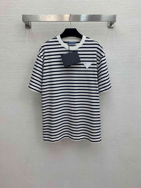 

luxury brand t shirt and polos new 2021 stripe triangle round neck short sleeve t-shirt, White