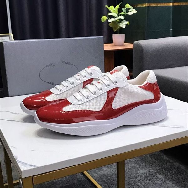 

2022selling men fashion casual shoes america's cup design patent leather and nylon luxy sneakers mens shoe kjhaaf002, Red;white