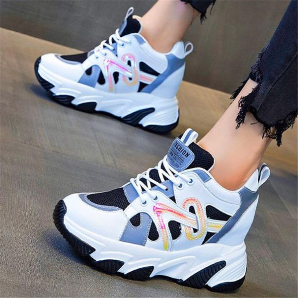 

boots fashion sneakers women platform shoes leather ankle hidden wedge high heels oxfords casual 34 35 36 37 38 39, Black