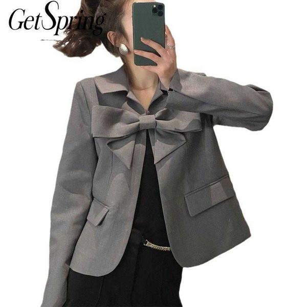 

getspring women blazer detachable bow ladies coat fashion women's slim suit jacket all match spring 210601, White;black