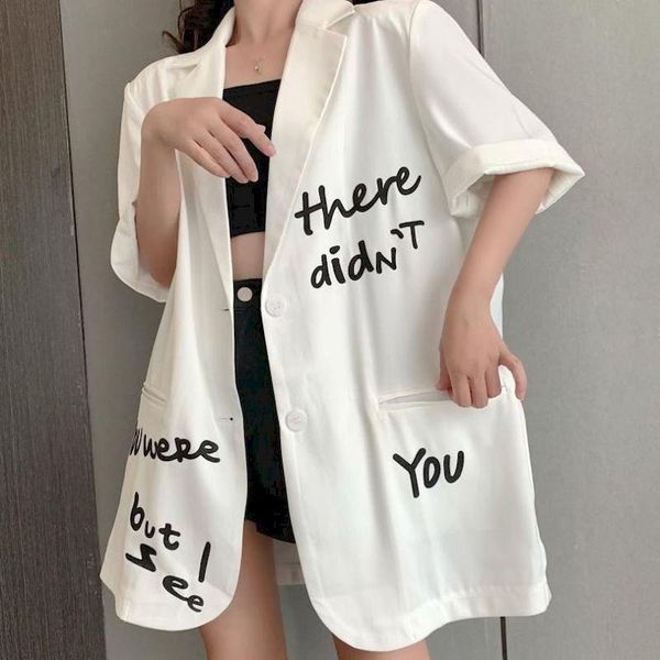 

women's suits & blazers extra large size suit jacket summer thin loose casual street fried short sleeve blazer women oversized, White;black
