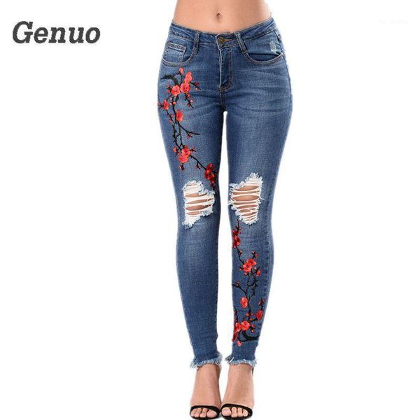 

women's jeans genuo embroidery pantalones vaqueros mujer de denim pencil pants female ripped para mujeres1, Blue