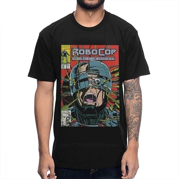 

o-neck rock and roll robocop comic t-shirt men's quality short sleeve big size homme t shirt guys punk designer streetwear 210706, White;black