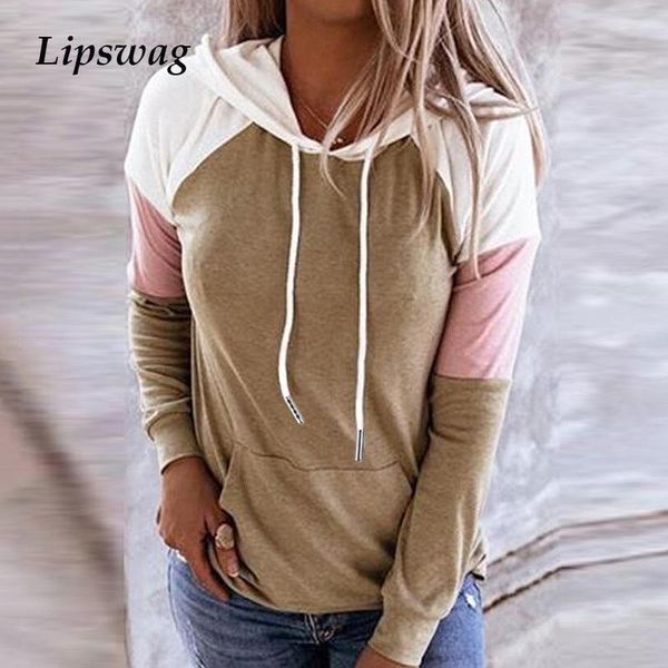 

women's hoodies & sweatshirts women o-neck patchwork print casual long sleeve harajuku sweatshirt autumn warm drawstring hoodie pullove, Black