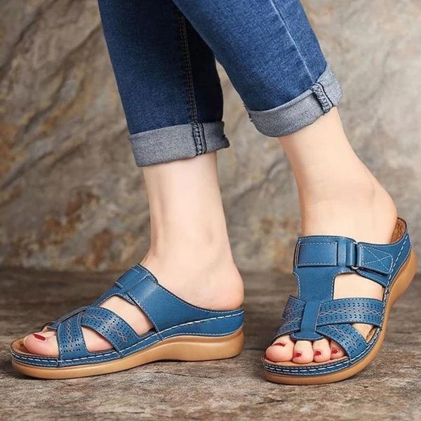 

slippers women summer flat platform open toes hook loop slipper woman pu cross casual shoes female hollow out sewing sandals, Black