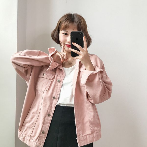 

bomber jacket women slim ripped holes denim basic coat autumn winter harajuku pink femme elegant vintage jeans streetwear jacket, Black;brown