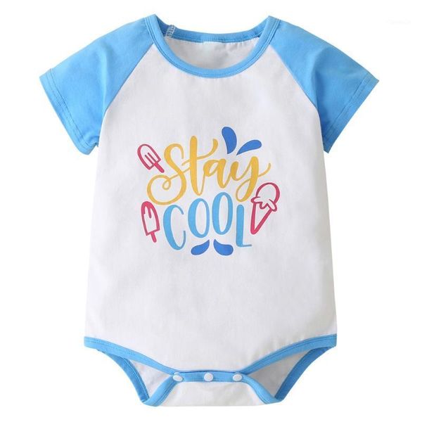 

rompers born baby summer triangle boys girls short sleeve letter printing clothing cotton kids jumpsuit 0-12m, Blue