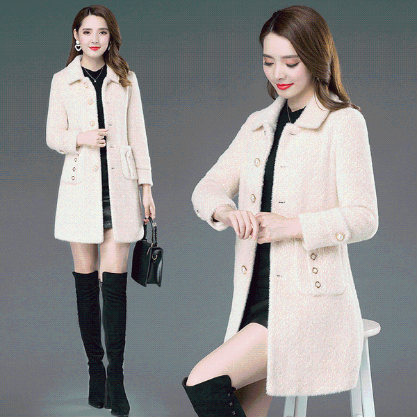 

women's wool & blends 2021 women woolen jacket female imitation mink velvet autumn winter clothes coat fashion overcoat coats b640, Black