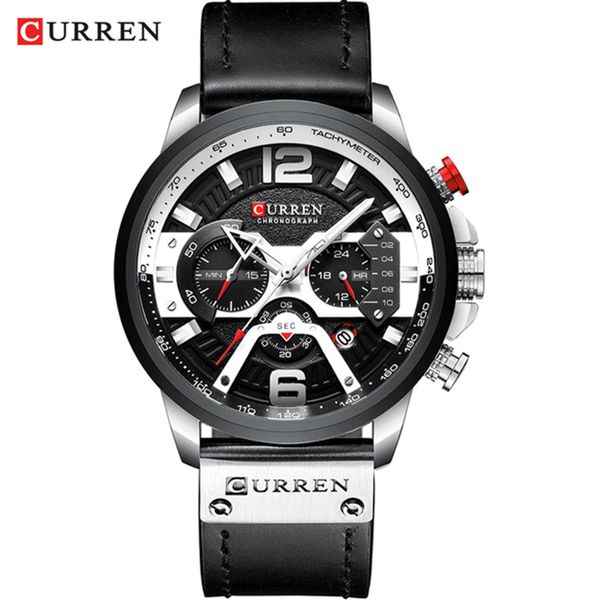 

curren casual sport watches for men blue brand luxury military leather wrist watch man clock fashion chronograph wristwatch, Slivery;brown