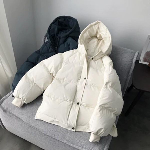 

2021 short winter jacket fashion new women down jacket simple design hooded coats warm thicken short casual down parka, Black