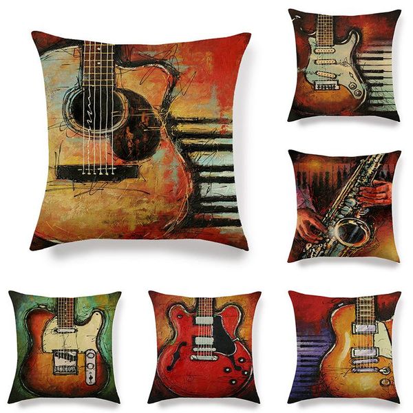 

cushion/decorative pillow retro cushion cover musical instrument guitar series pillowcase living room sofa bedroom bay window decoration acc