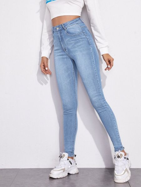 

zipper fly high waist skinny jeans o46m#, Blue