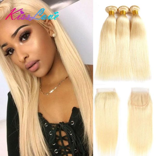 

human hair bulks 613 straight bundles with closure brazilian extension 3 kiss love, Black