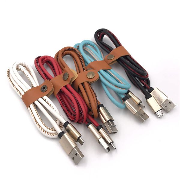

pu leather meterial 1m 3ft micro usb data cable for android cell phone charging samsung 2a