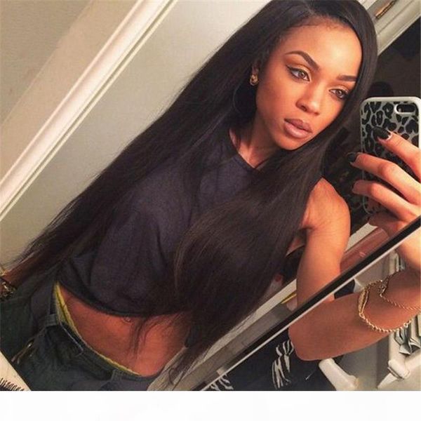 

8a silk base brazilian virgin human hair full lace wigs silky straight wigs silk glueless lace front wigs for black women, Black;brown