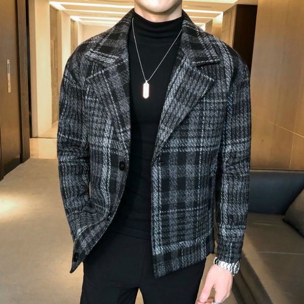 

2021 warm male winter jackets long plaid sleeve trench coat steetwear guy fine jacket adjustment 02cw, Black