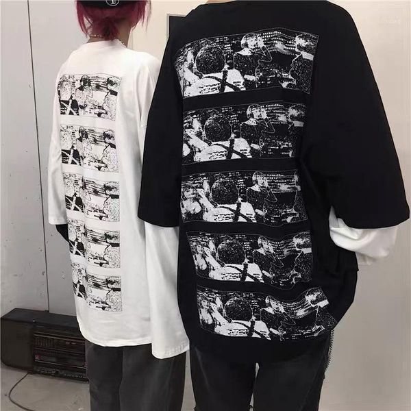 

men's t-shirts cavempt and women's short-sleeved loose retro round neck casual all-match, White;black