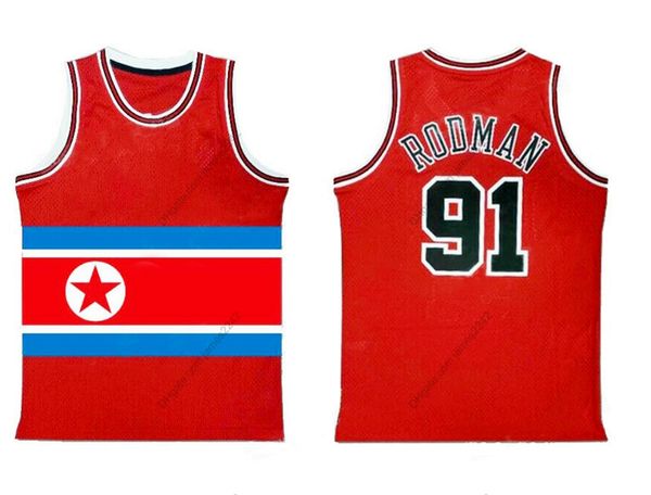 Corea del Nord Custom Dennis Rodman #91 Basketball Jersey Red Size S-4xl Qualsiasi nome e numero di maglie di alta qualità