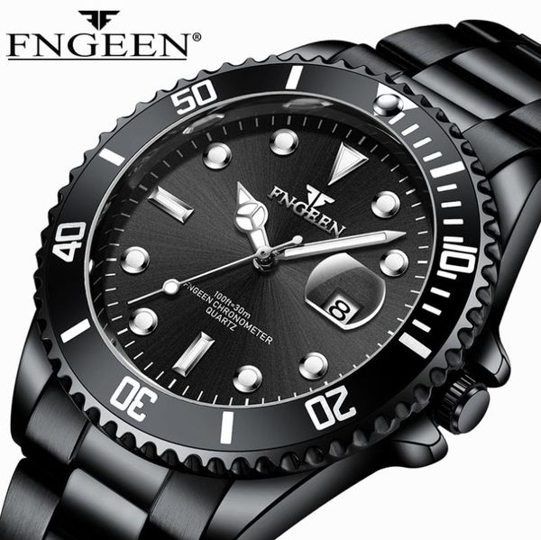 

wristwatches fngeen brand luminous green design men's watches unique waterproof business wristwatch for male clock steel date quartz wa, Slivery;brown