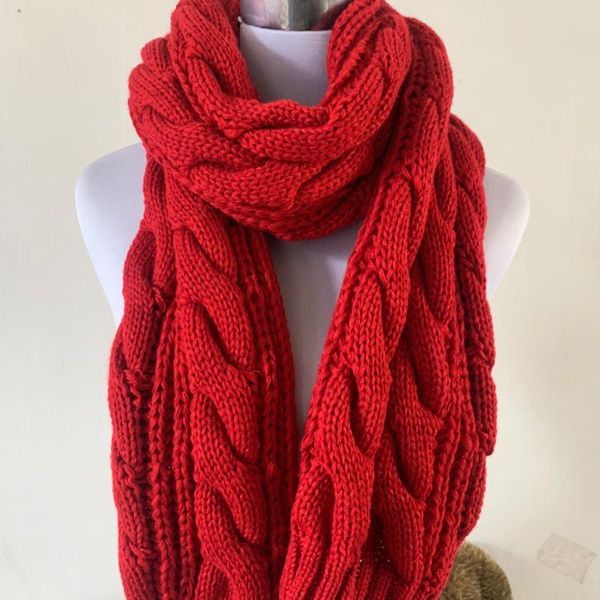 

scarves red scarf winter women 2021 knit thicken keepwarm outdoor windproof wool lady neck headband hijabs stole, Blue;gray
