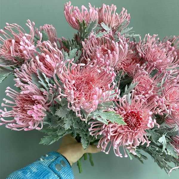 

tufted pincushion artificial flower with fake leaf flores artificiales short branch living room decoration