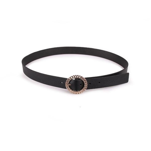 

belts vintage fashion women belt solid round shape buckle classic black waist casual metal female long bl525, Black;brown