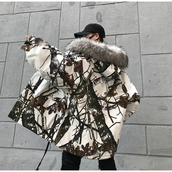 

men's down & parkas winter coats loose overcoat warm cotton jackets fur collar high quality, Black