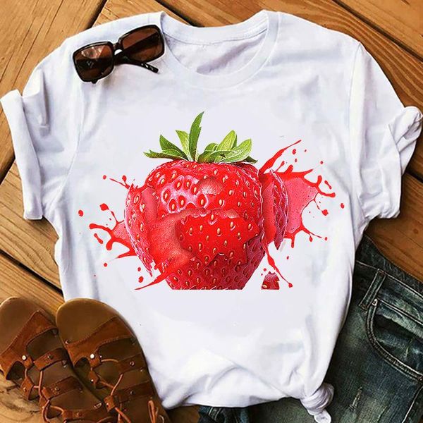 

women's t-shirt strawberry t shirt women summer harajuku kawaii cartoon print tee femme korean style casual short sleeve clothes, White
