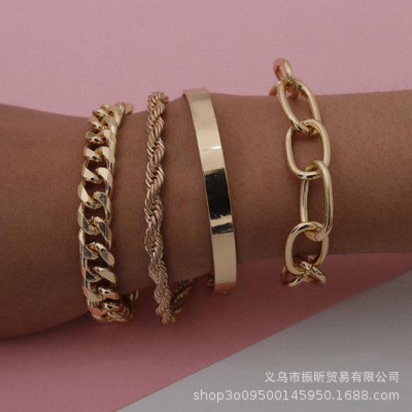

link chain moflo vintage gold plated 4pcs bracelets bangles set high polished charm braceletlink, Black