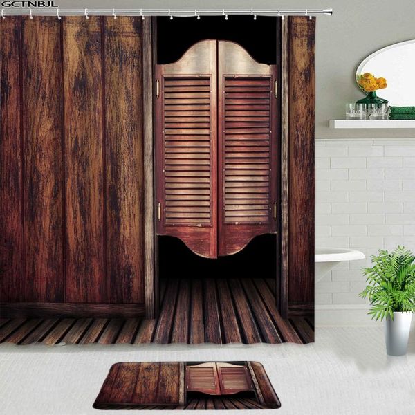 

shower curtains rustic vintage old wooden barn door set rug swinging saloon doors bathroom screen bath mat for art bathtub decor